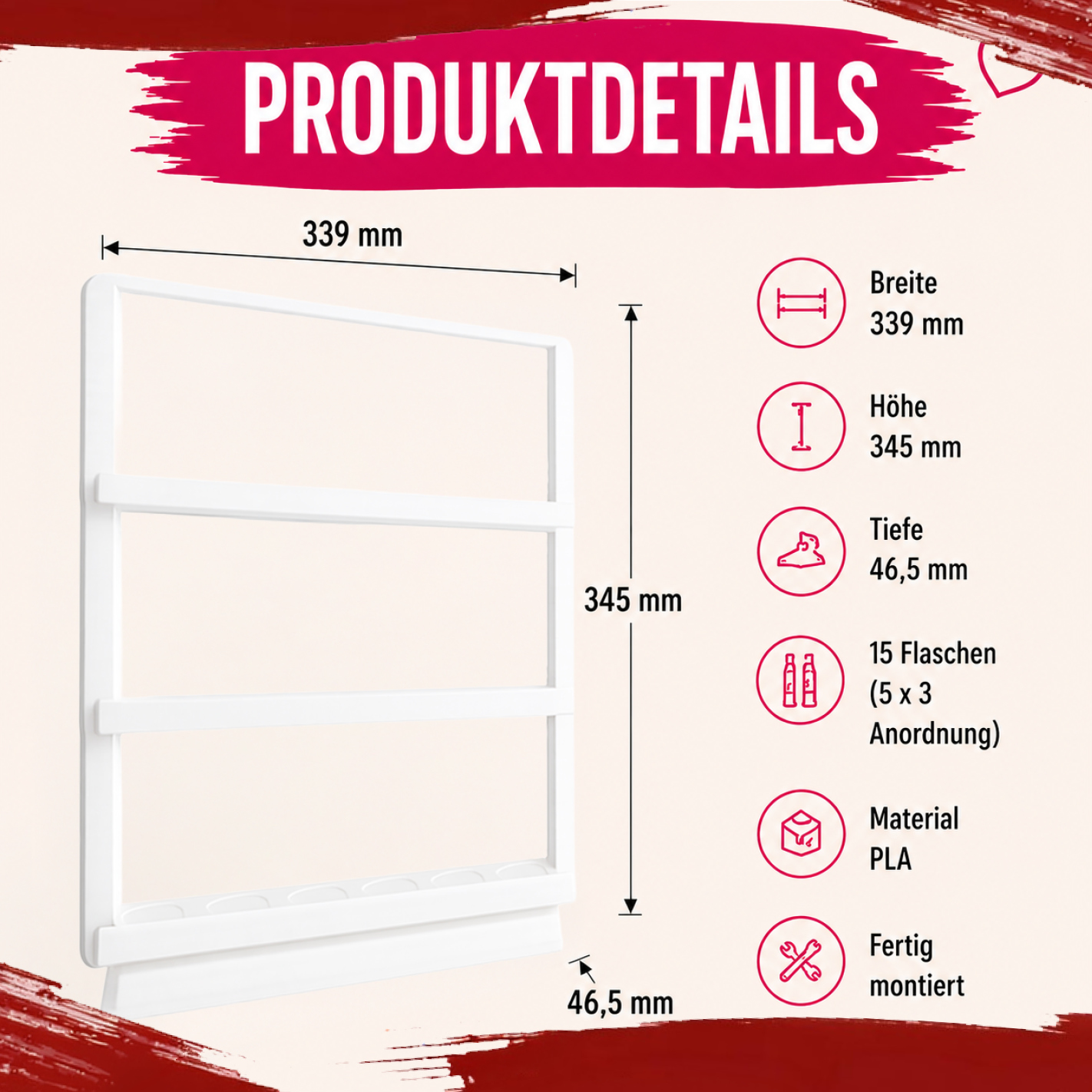 Zerup Regal für 15 Flaschen | Passend für More Nutrition & ESN | Freistehend  | Fertig montiert | 3D-Druck | 12 Farben
