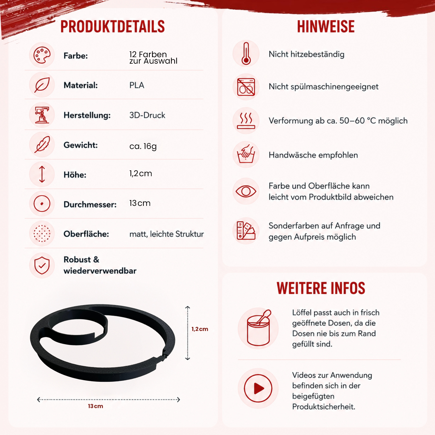 ESN (1) Löffelhalter für 908 g Protein Dose – Scoop Halter & Abstreichhilfe | 3D gedruckt | Wiederverwendbarer Einsatz für ESN Designer Whey