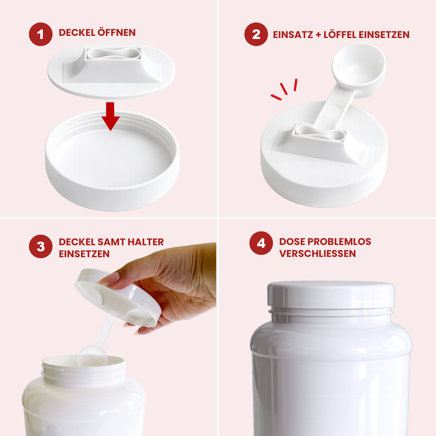 More Nutrition (1) Löffelhalter für 2kg More Protein Sahne Dosen – Wiederverwendbarer Halter für transparenten More Scoop | 3D gedruckt