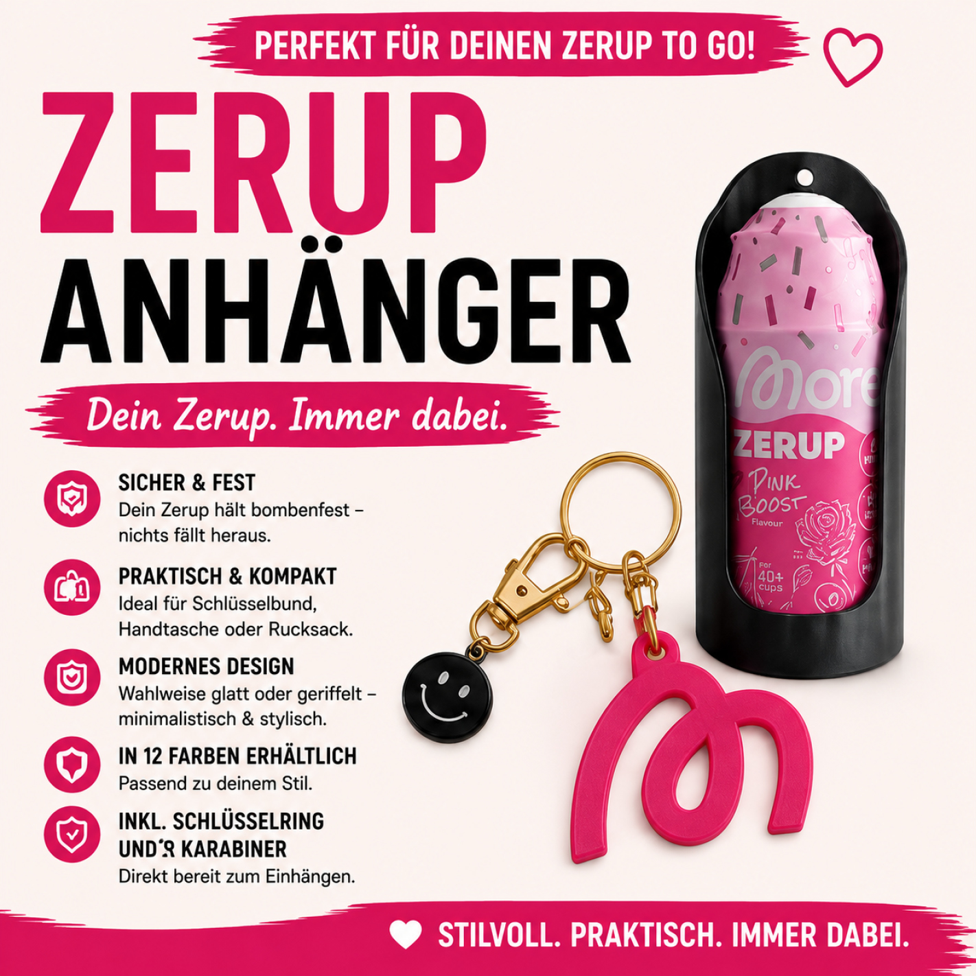 Zerup Schlüsselanhänger | Passend für More Nutrition & ESN Zerups | To-Go Halter | Glatt | 3D-Druck | 12 Farben I 1 Stück