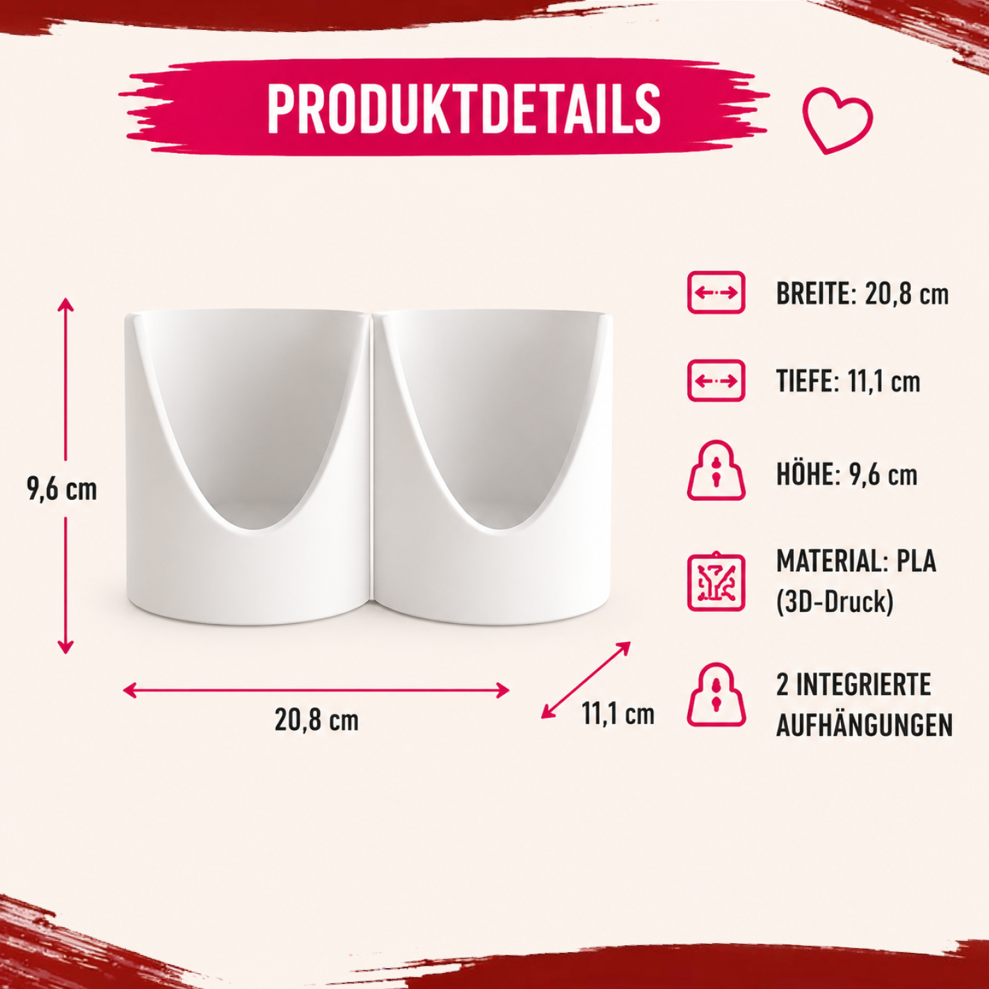Shaker Wandhalterung für 2 Shaker | Passend für More Nutrition & ESN | Erweiterbar | Glatt | 3D-Druck | 12 Farben