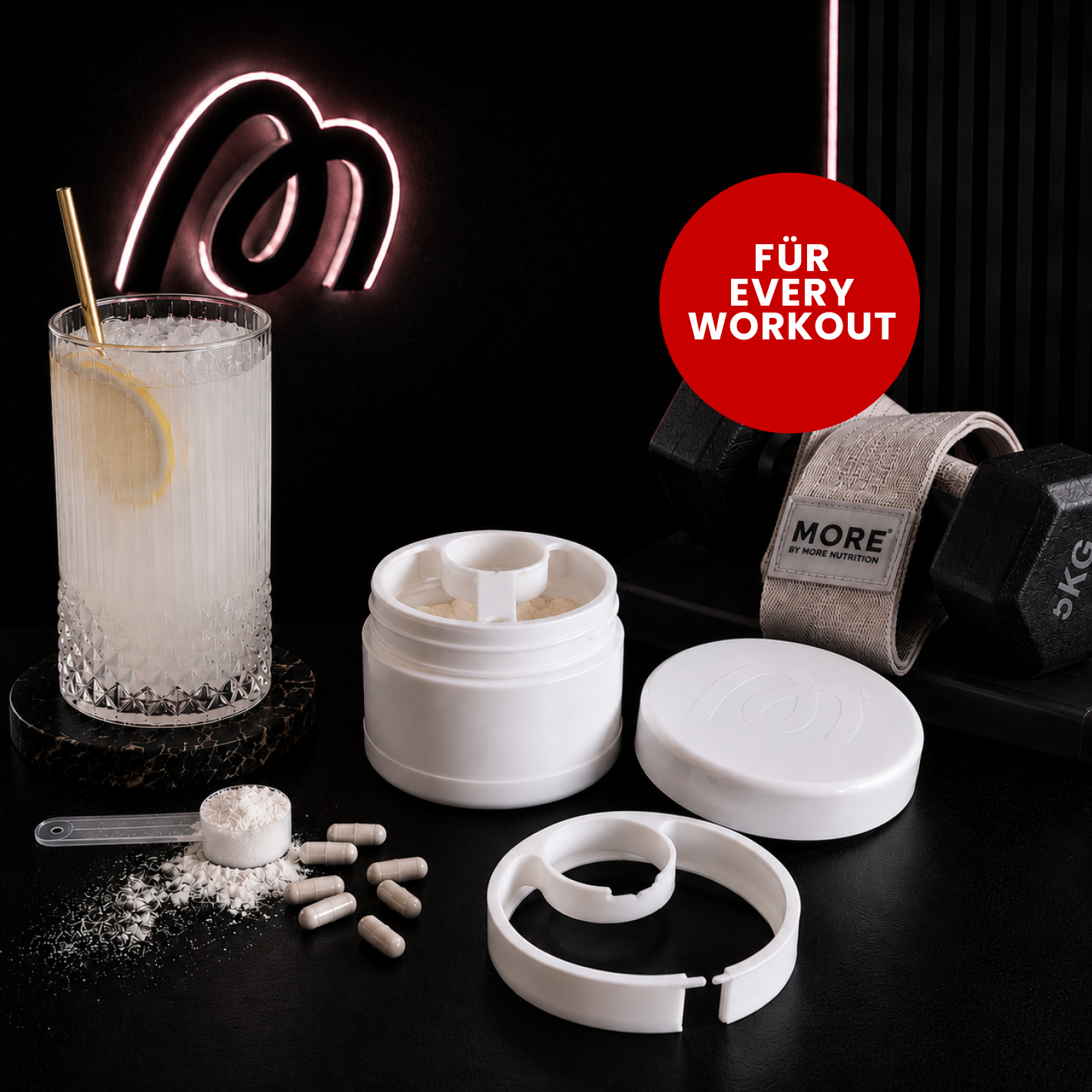 More Nutrition (1) Löffelhalter für Every Workout 4.0. (270g Dose) I wiederverwendbar I weiß