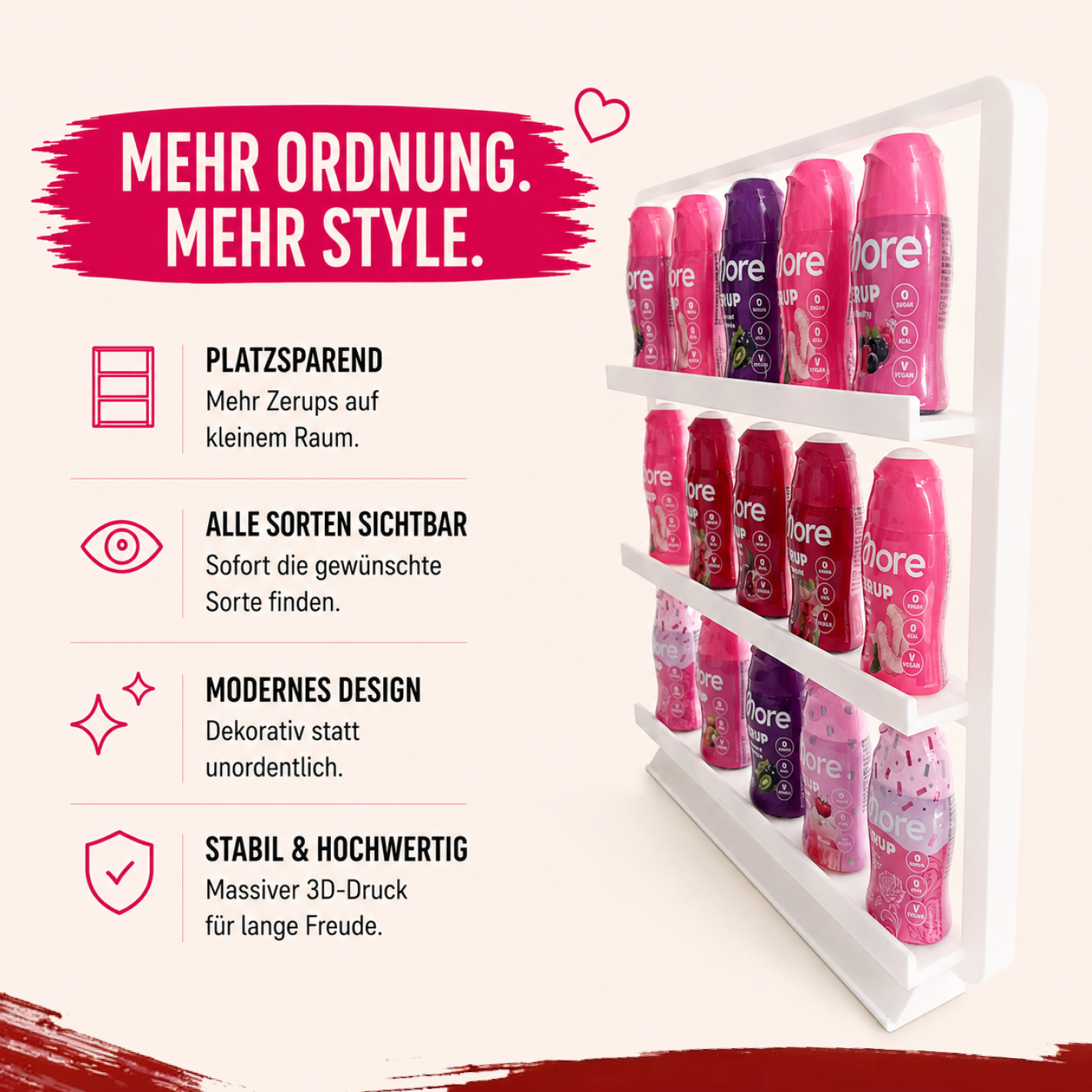 Zerup Regal für 15 Flaschen | Passend für More Nutrition & ESN | Freistehend  | Fertig montiert | 3D-Druck | 12 Farben