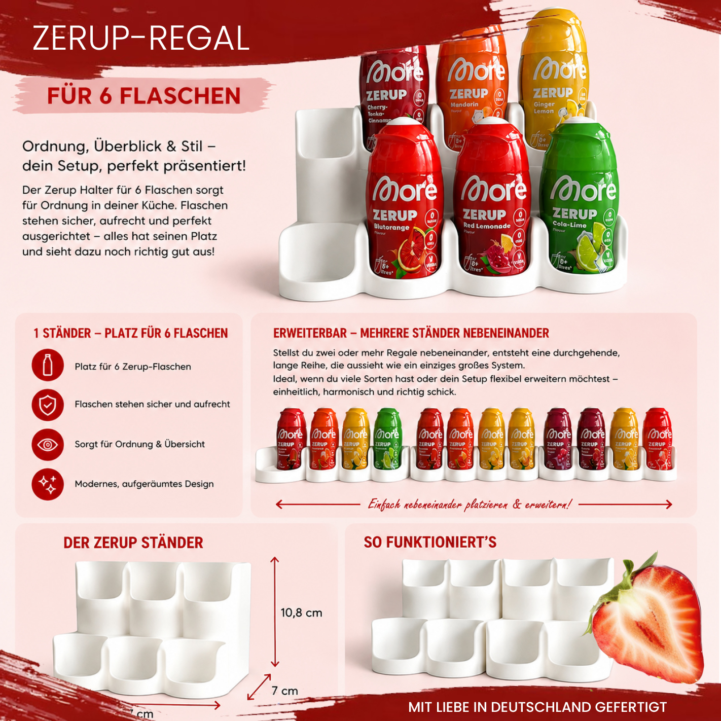 More Nutrition & ESN I Zerup Organizer für 6 Flaschen – Modular erweiterbar – 3D gedruckt I 1 Stück
