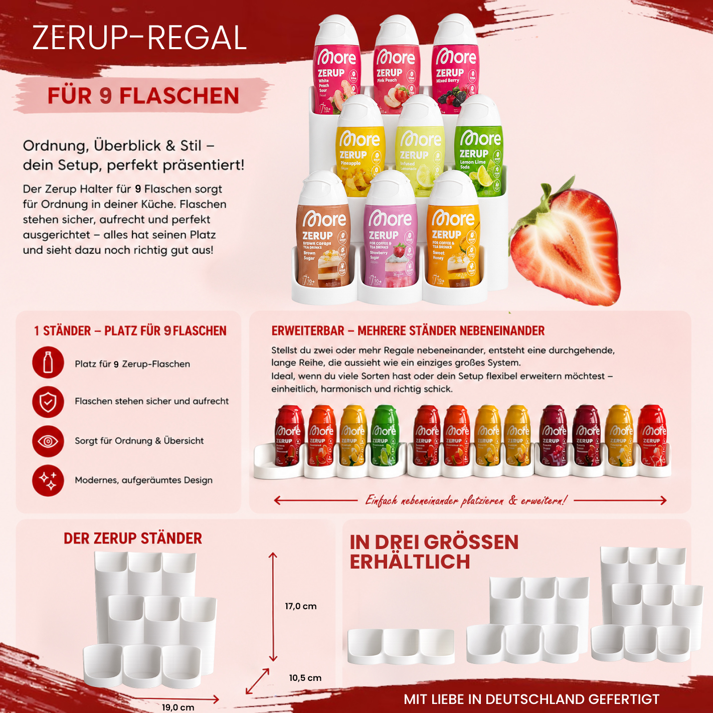 More Nutrition & ESN I Zerup Organizer für 9 Flaschen – Modular erweiterbar – 3D gedruckt I 1 Stück