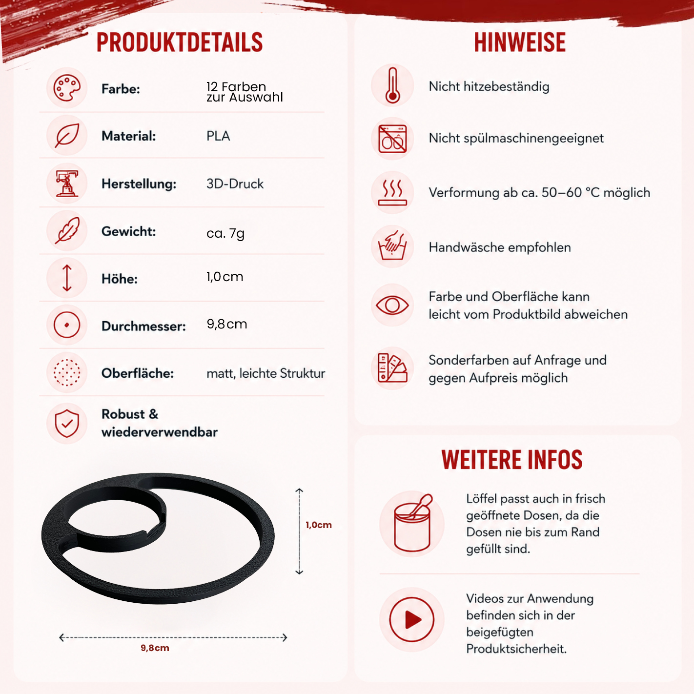 ESN (1)Löffelhalter für 300 g Protein Dose – Scoop Halter & Abstreifhilfe | 3D gedruckter Einsatz | Passend für ESN Geschmackspulver