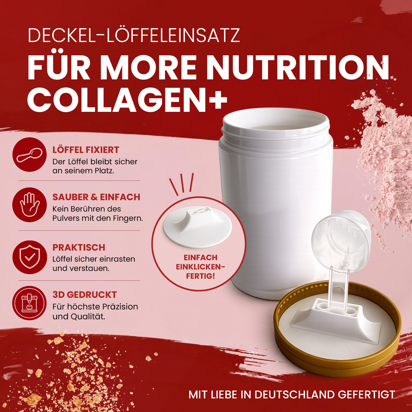 More Nutrition (1) Löffelhalter/Dosendeckel für Collagen+ Dose 300g