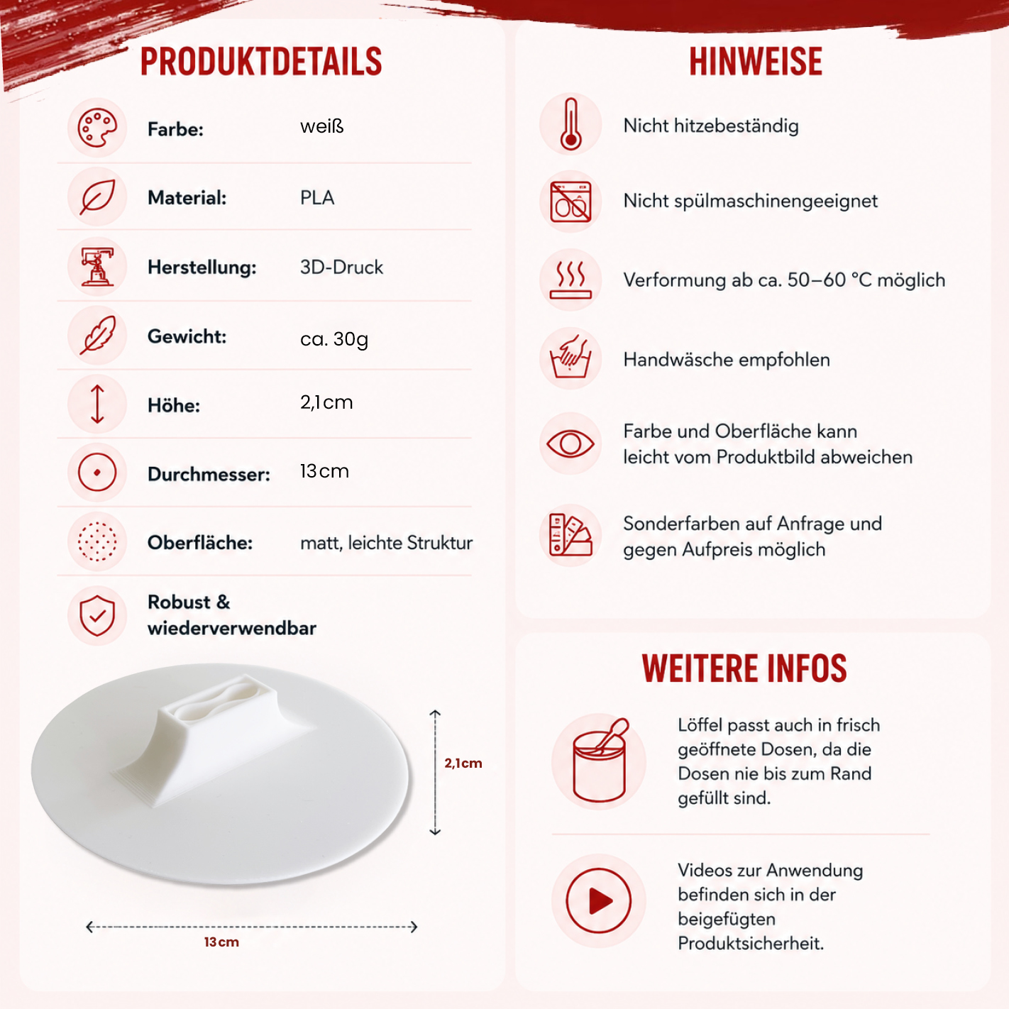 More Nutrition (1) Löffelhalter für 2kg More Barista Dosen – Wiederverwendbarer Halter für weißen More Scoop | 3D gedruckt I weiß