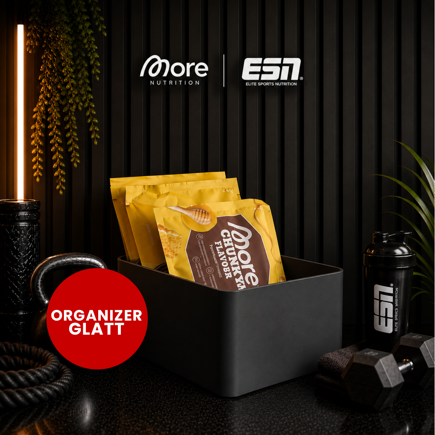 Design Vorratsbox für More Nutrition & ESN | Aufbewahrungsbox für Proben, Porridge & Grieß | Glatt | 3D-Druck | 12 Farben I 1 Stück