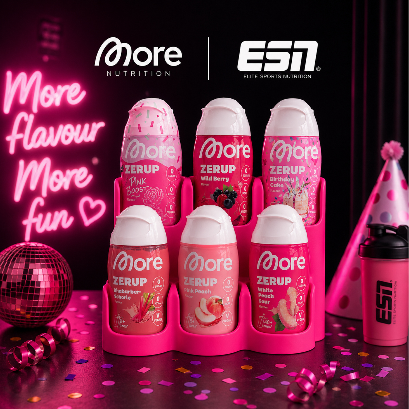 More Nutrition & ESN I Zerup Organizer für 6 Flaschen – Modular erweiterbar – Exklusive Monatsfarbe Magenta – 3D gedruckt I 1 Stück