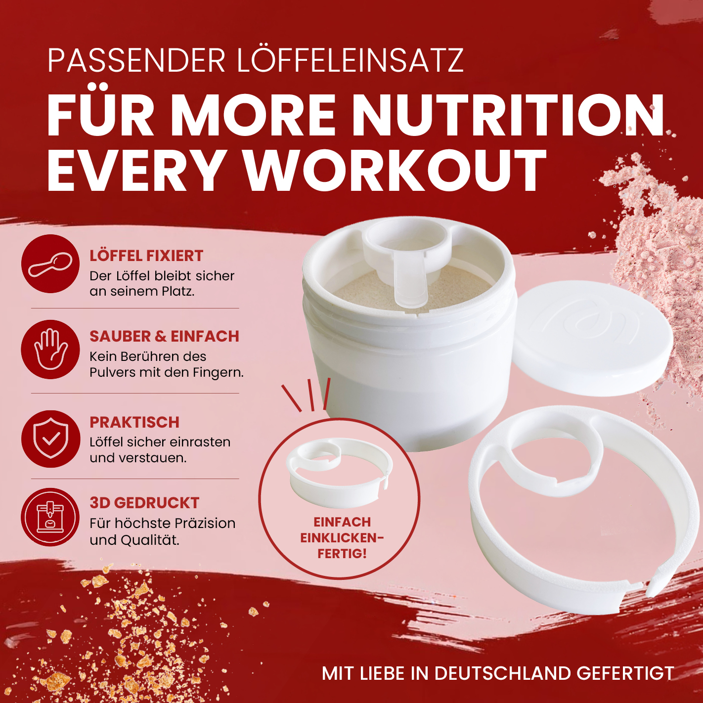 More Nutrition (1) Löffelhalter für Every Workout 4.0. (270g Dose) I wiederverwendbar I weiß