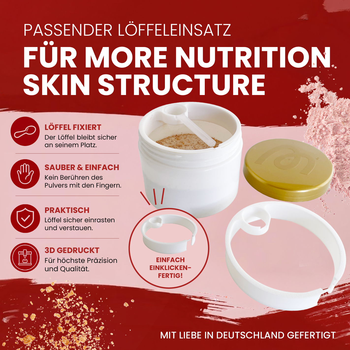 More Nutrition (1) Löffelhalter für Skin Structure Formula. (270g Dose) I wiederverwendbar I weiß