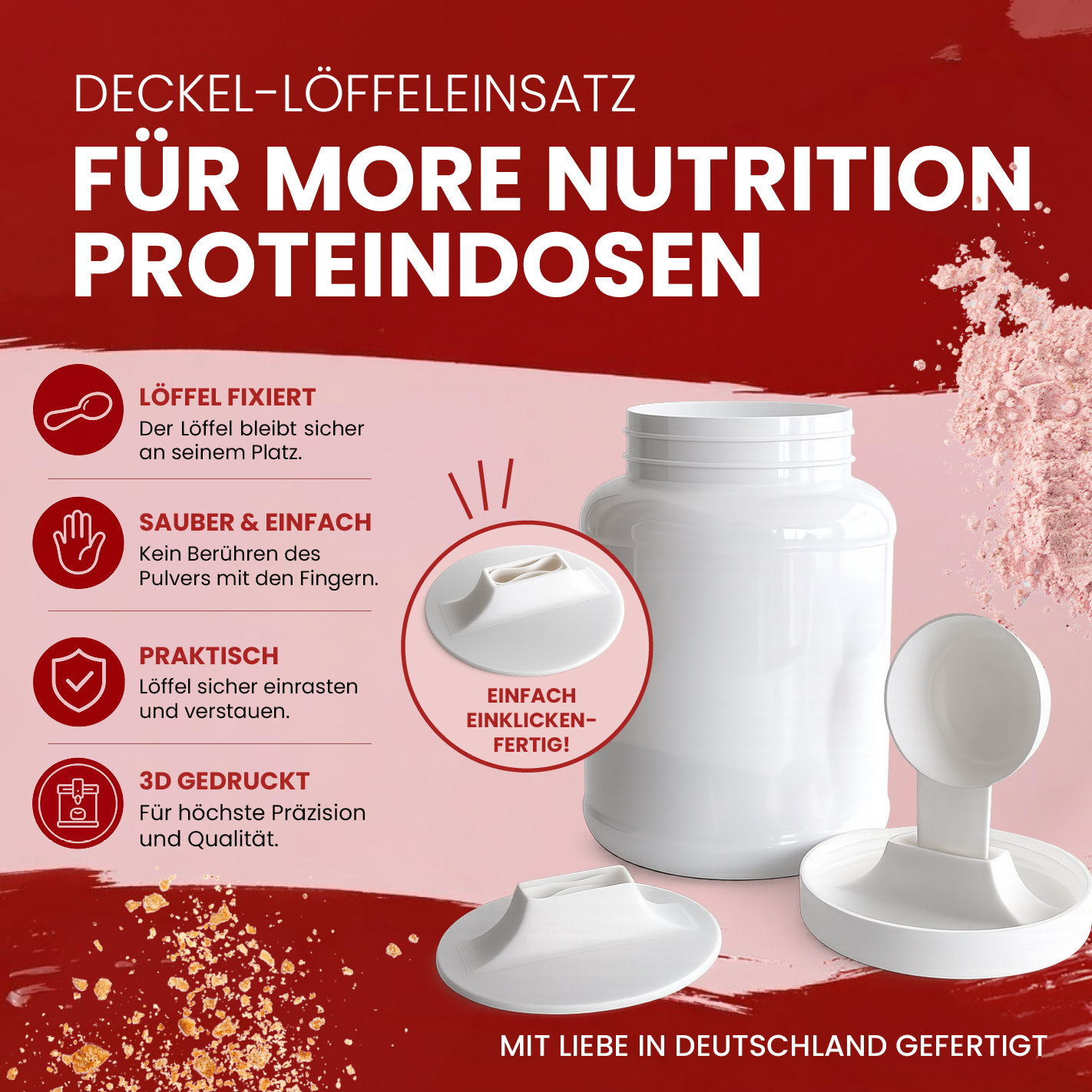 More Nutrition (3) Löffelhalter für 300g, 360g, 500g und 600 g More Dosen