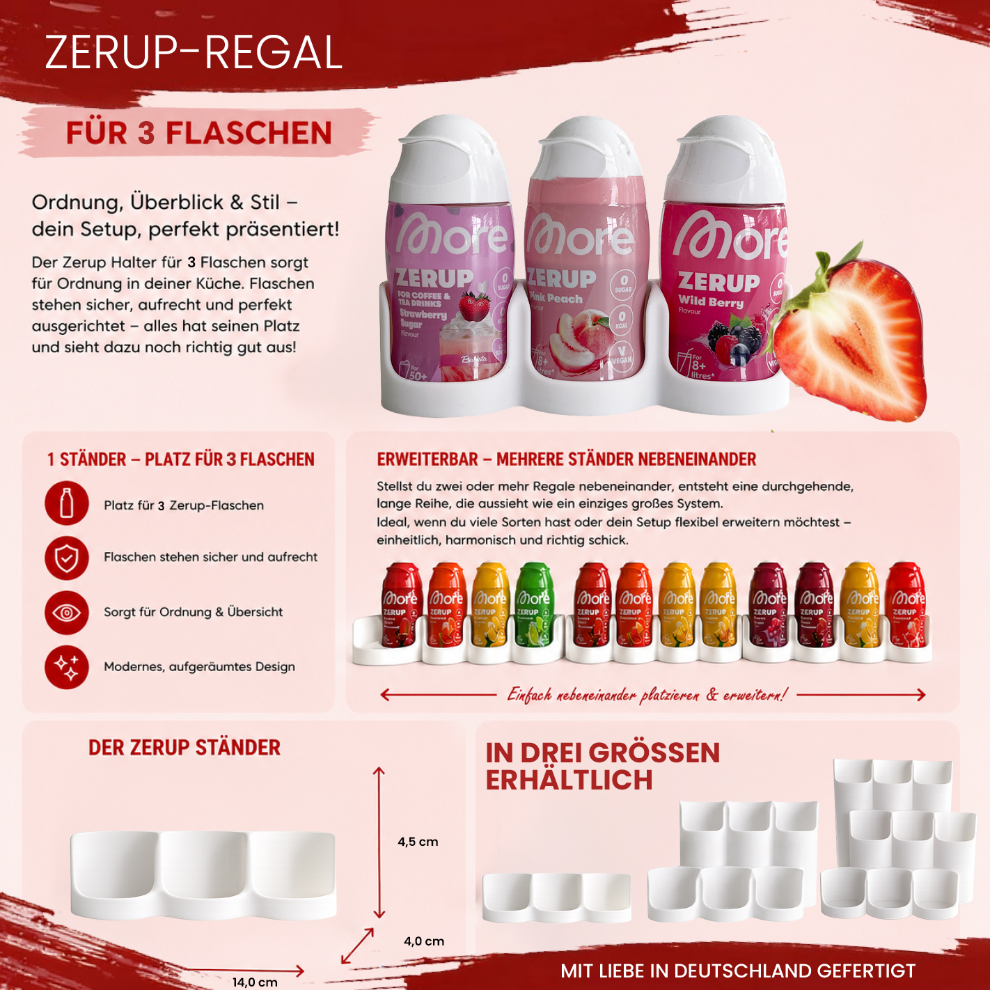 More Nutrition & ESN I Zerup Organizer für 3 Flaschen – Modular erweiterbar – 3D gedruckt I 1 Stück