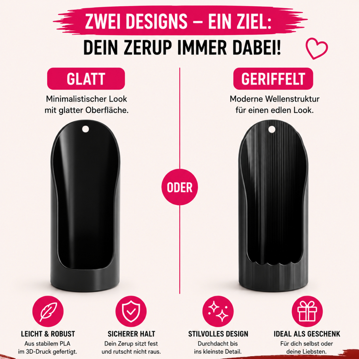 Zerup Schlüsselanhänger | Passend für More Nutrition & ESN Zerups | To-Go Halter | Glatt | 3D-Druck | 12 Farben I 1 Stück