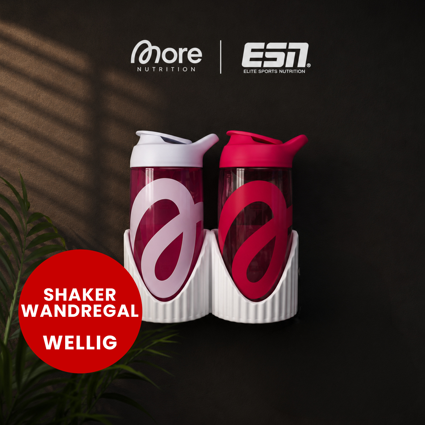 Shaker Wandhalterung für 2 Shaker | Passend für More Nutrition & ESN | Erweiterbar | Geriffelt | 3D-Druck | 12 Farben