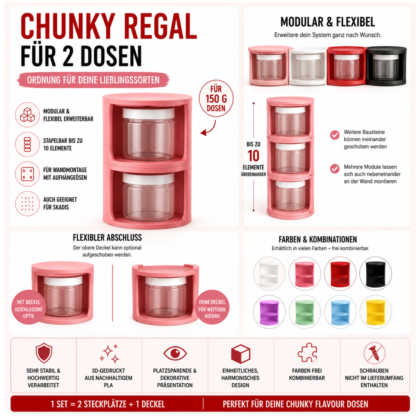 Chunky Flavour Halterung für IKEA Skadis – 2er Modul | Stapelbar & Erweiterbar | 3D-Druck