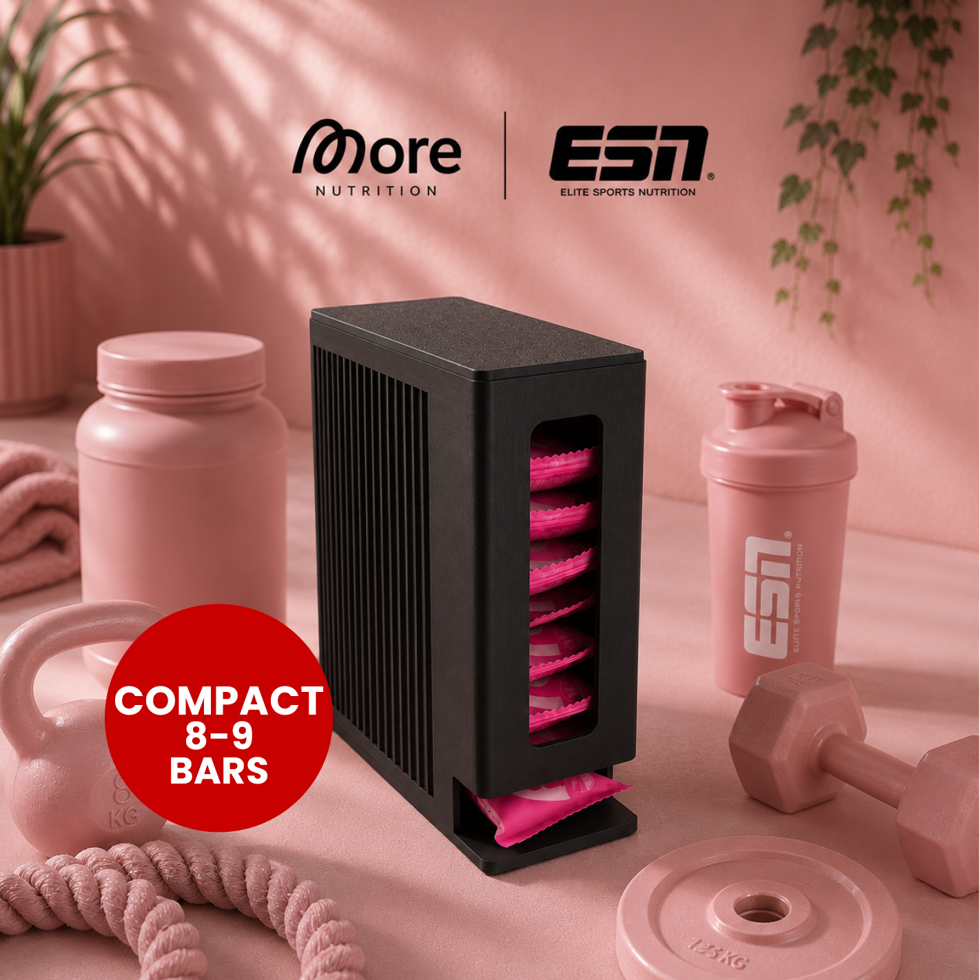 More Nutrition & ESN I Protein Bar Organizer für Proteinriegel – 2 Größen (Compact 8-9) – 12 Farben – 3D gedruckt I 1 Stück