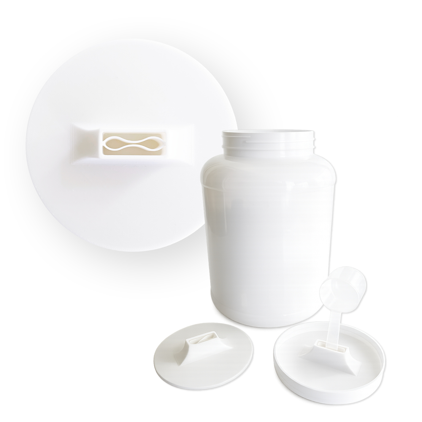 More Nutrition (1) Löffelhalter für 2kg More Protein Sahne Dosen – Wiederverwendbarer Halter für transparenten More Scoop | 3D gedruckt