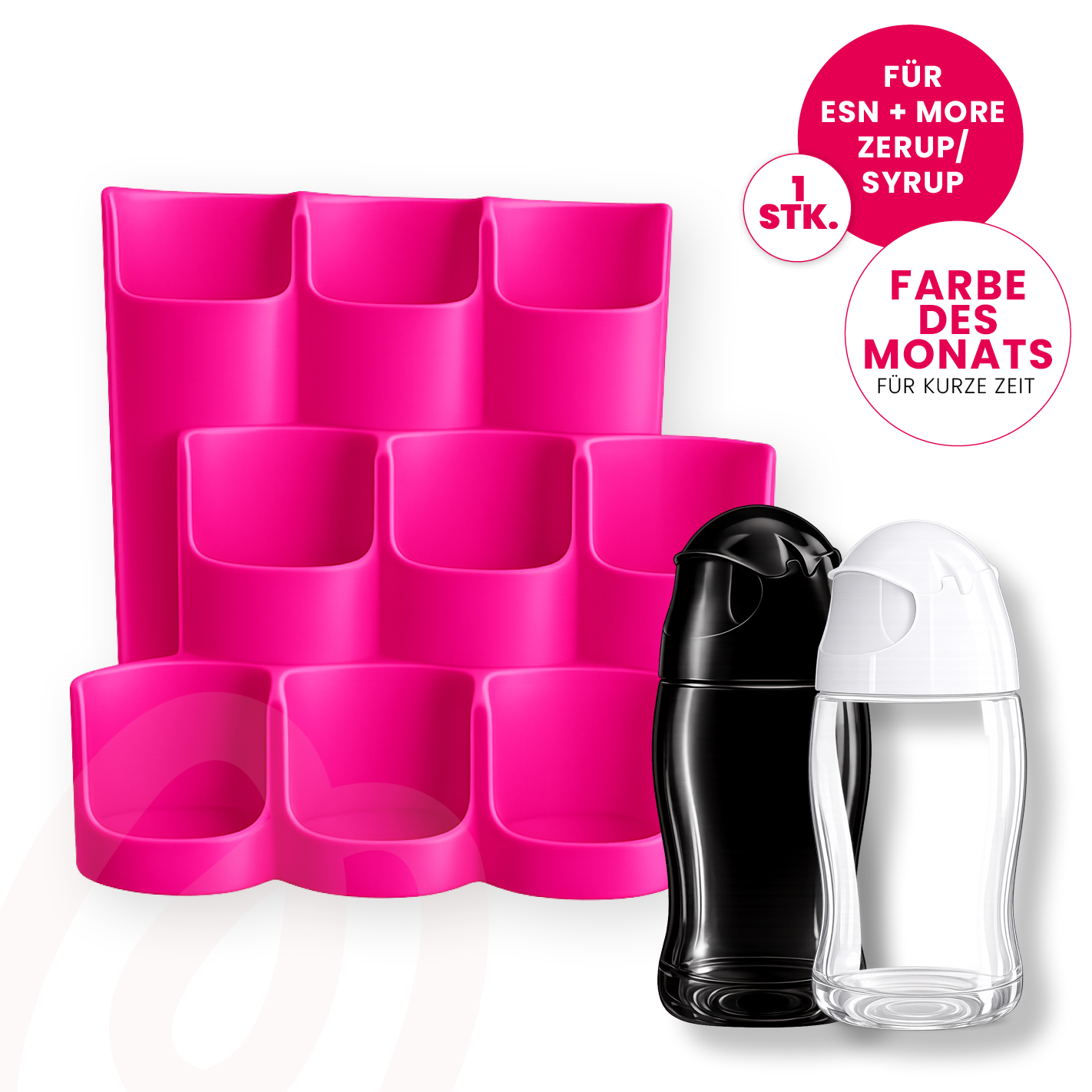 More Nutrition & ESN I Zerup Organizer für 9 Flaschen – Modular erweiterbar – Exklusive Monatsfarbe Magenta – 3D gedruckt I 1 Stück